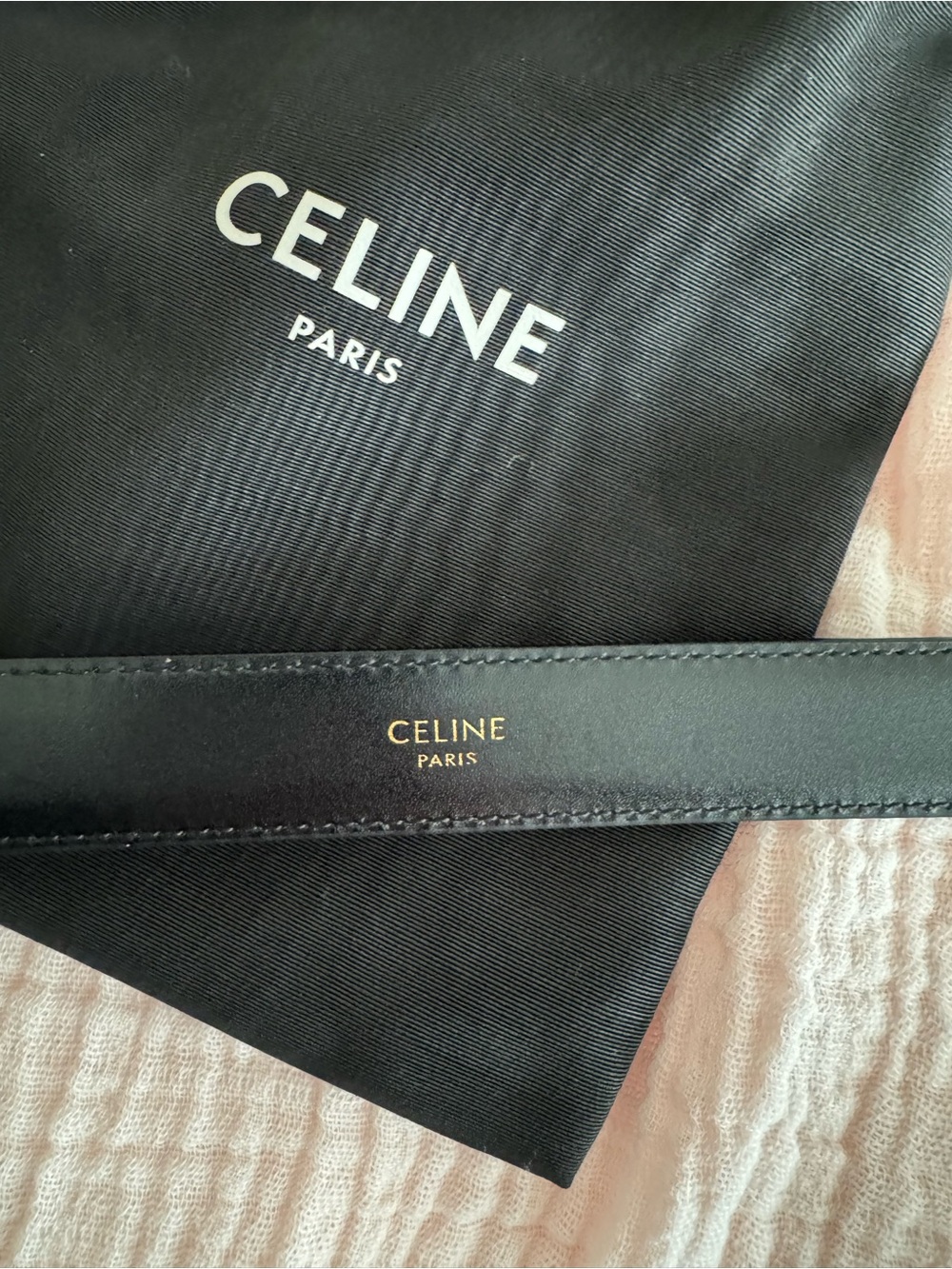 Celine Black Leather Belt with Gold Double-C Logo Buckle - Picture 2 of 3